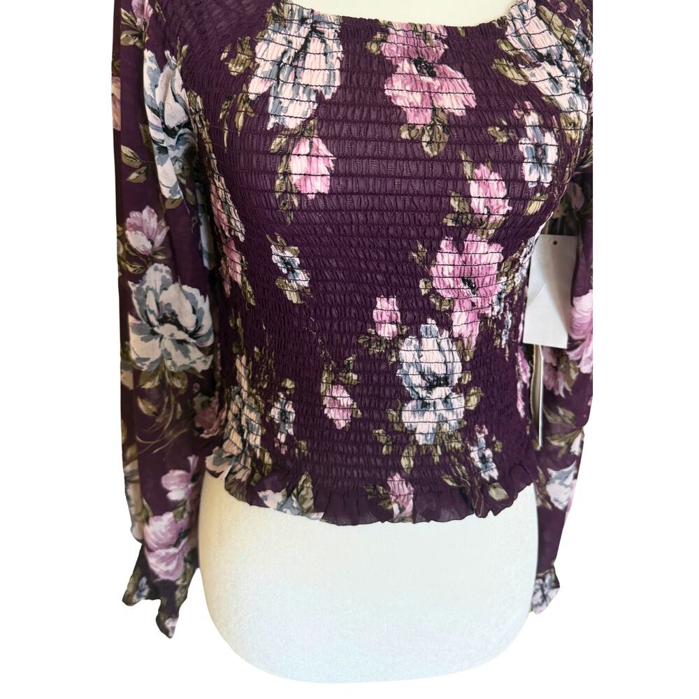 Cottagecore NWT Purple Floral Smocked Top Women’s Small Long Sleeve Cropped - Picture 7 of 7